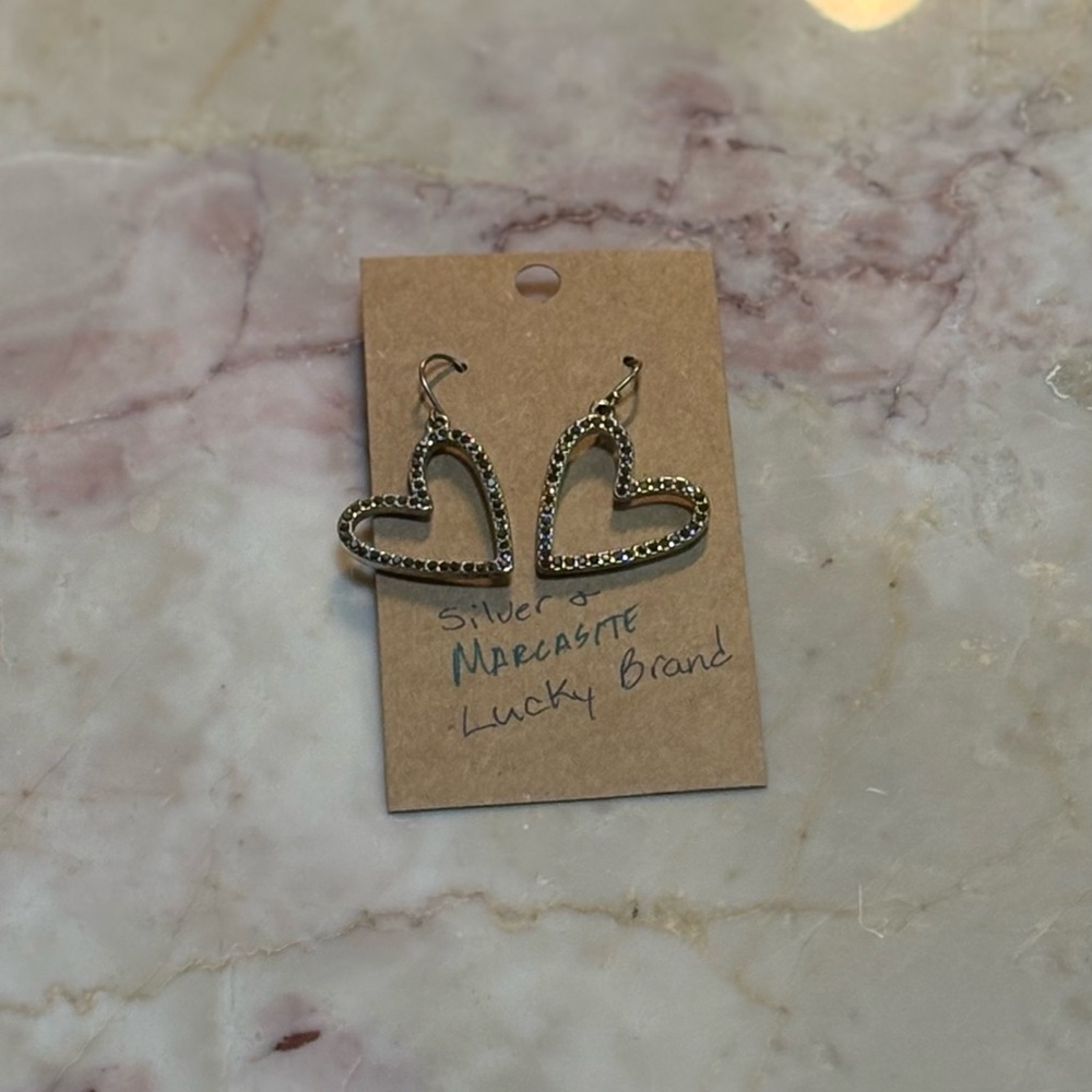 Lucky Brand Silver Marcasite Heart Earrings